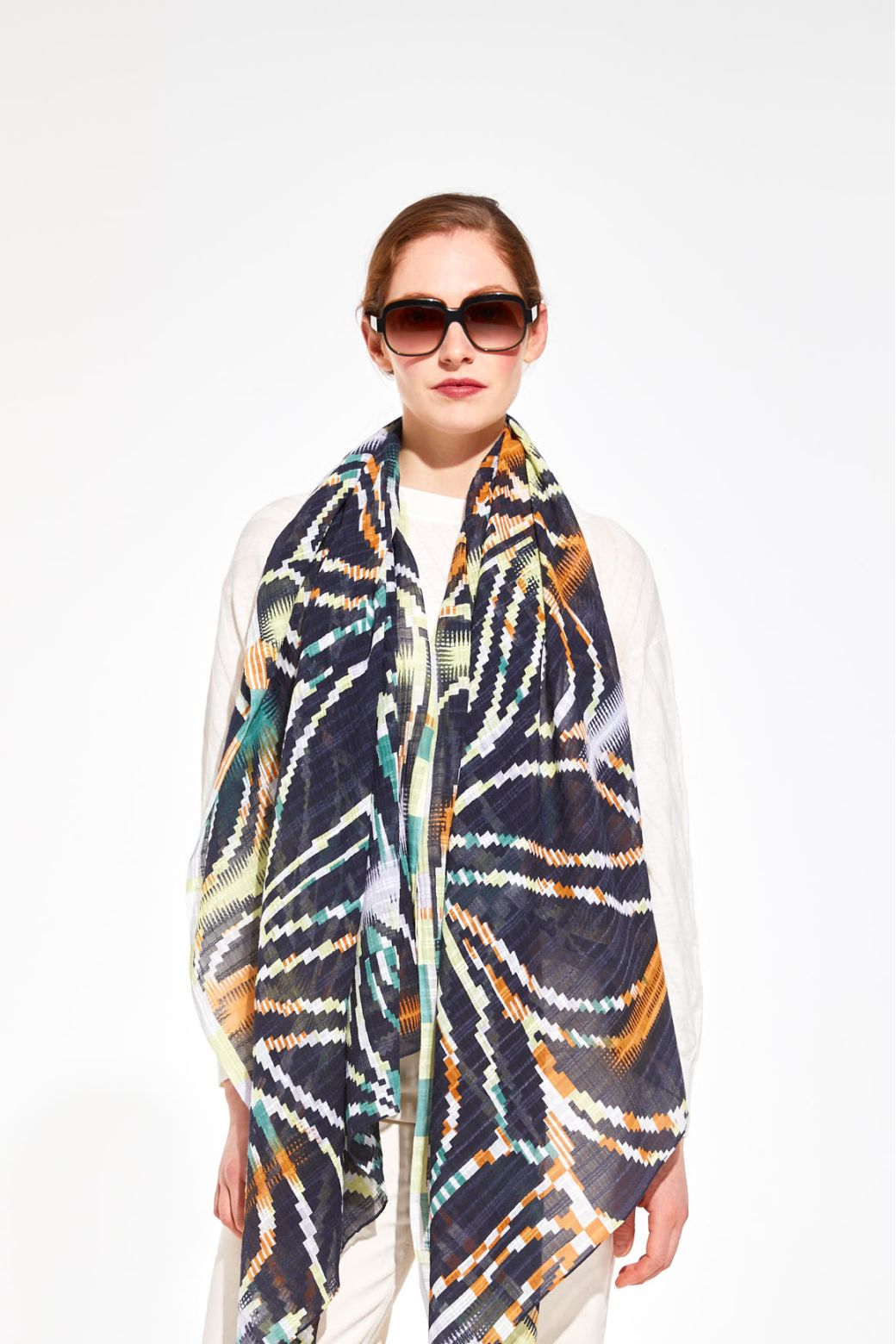 Ma Poesie Ivy cotton waffle weave scarf in deep ink navy.