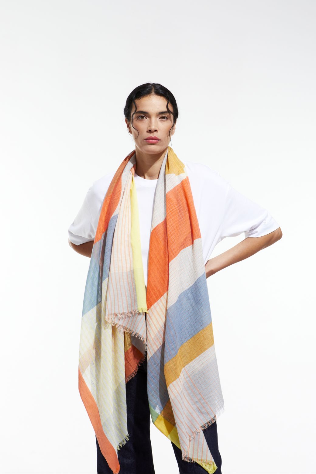 Mapoesie handwoven cotton scarf Namibie asbtract in pastel.