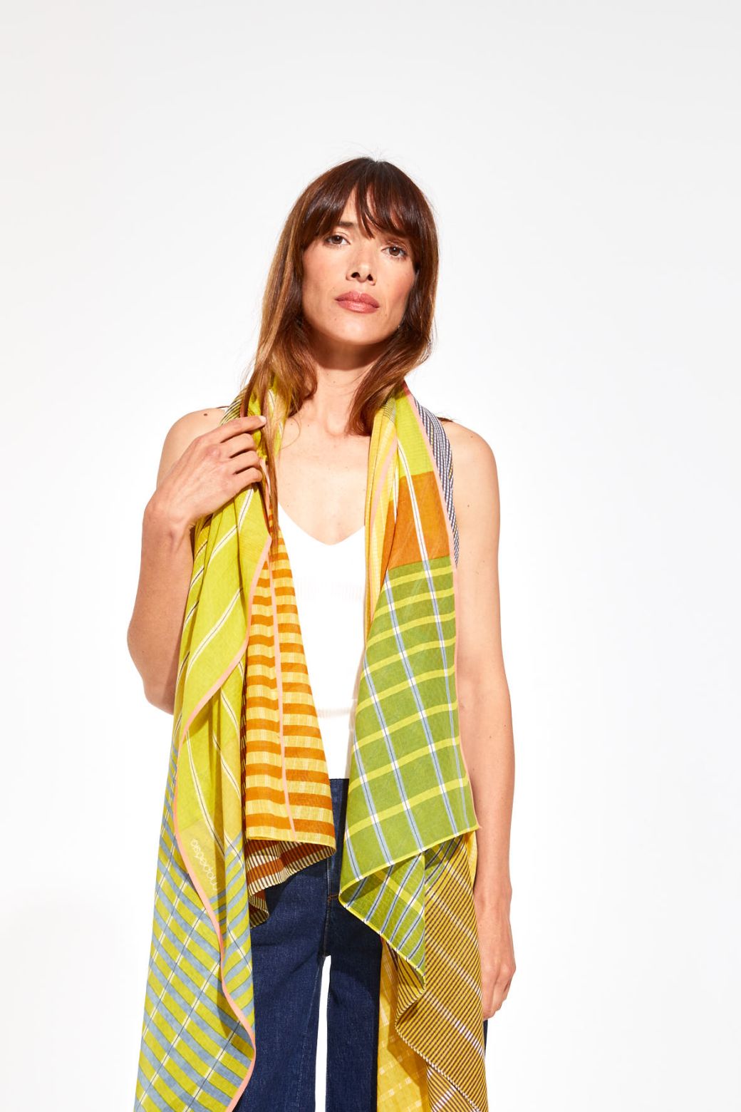 Ma Poesie Vibrant fine cotton scarf in citrine.