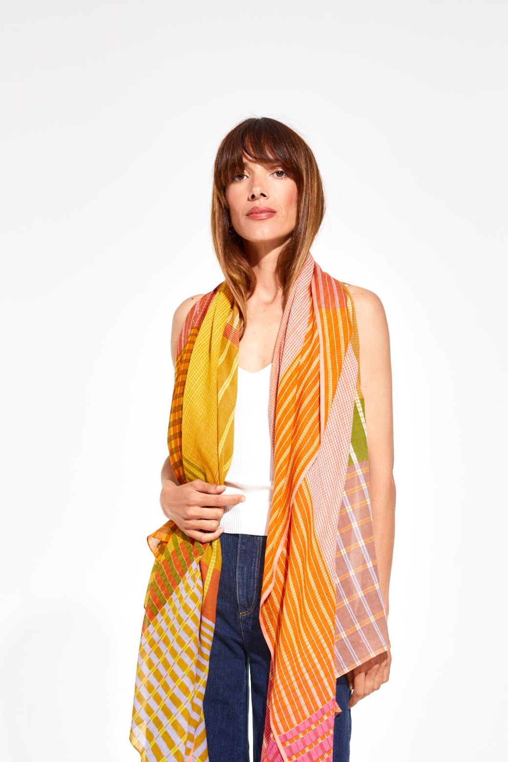 Ma Poesie Vibrant fine cotton scarf in citrine.