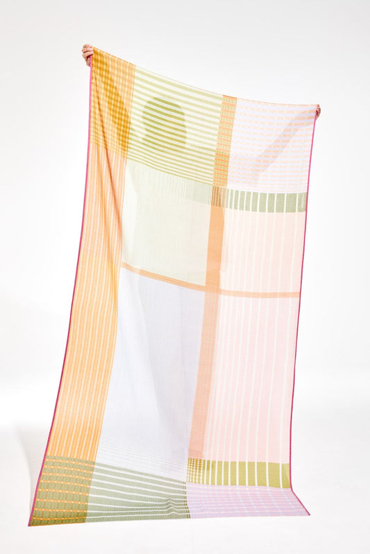 Fine cotton Ma Poesie Vibrant scarf in pastel, stripes and checks.