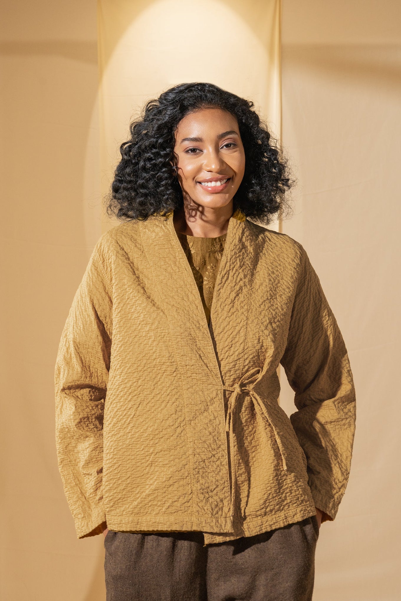 Dve hand quilted cotton Neha jacket in deep mustard.