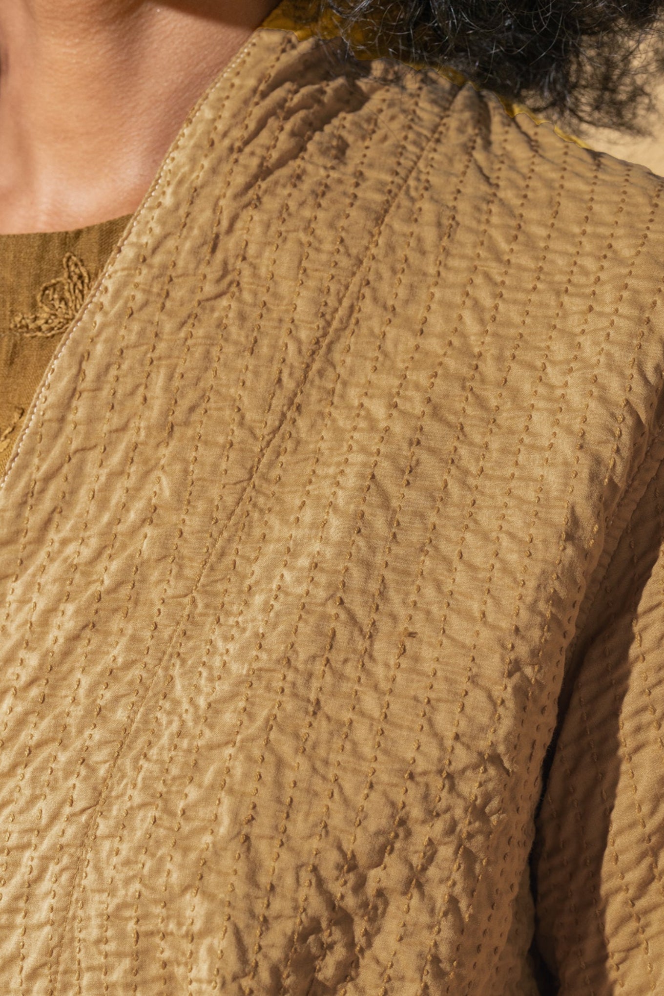 Dve hand quilted cotton Neha jacket in deep mustard.