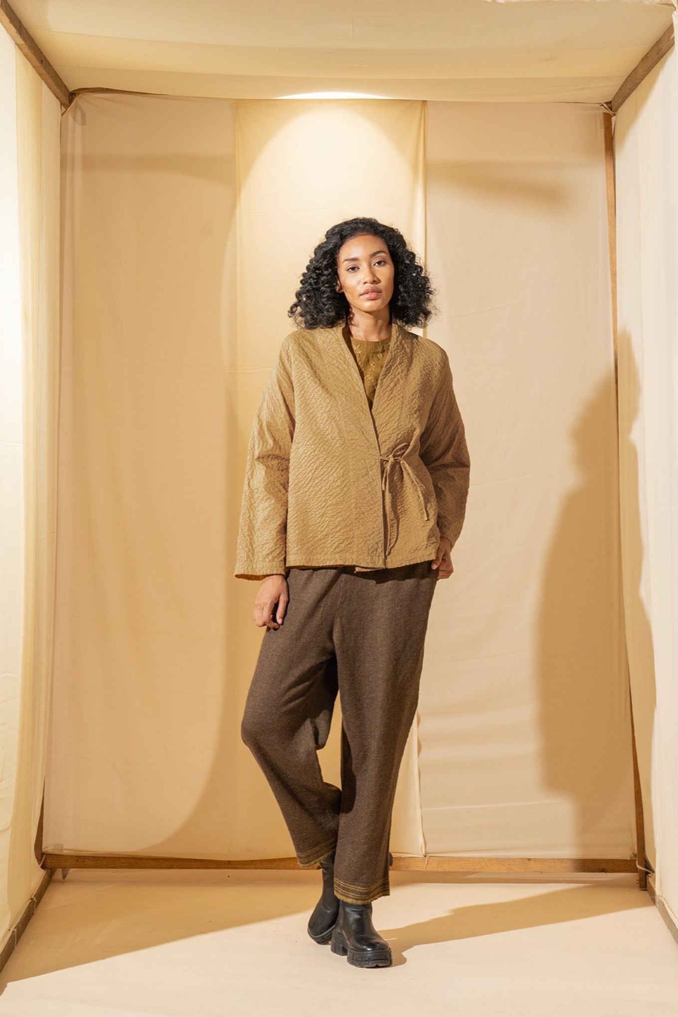 Dve hand quilted cotton Neha jacket in deep mustard.