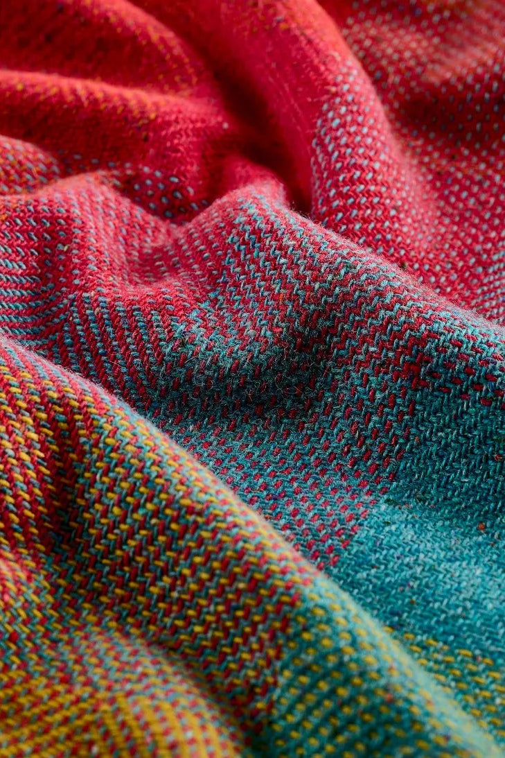 Avoca Century Donegal mohair tweed wool throw Pluto in rainbow colour checks.
