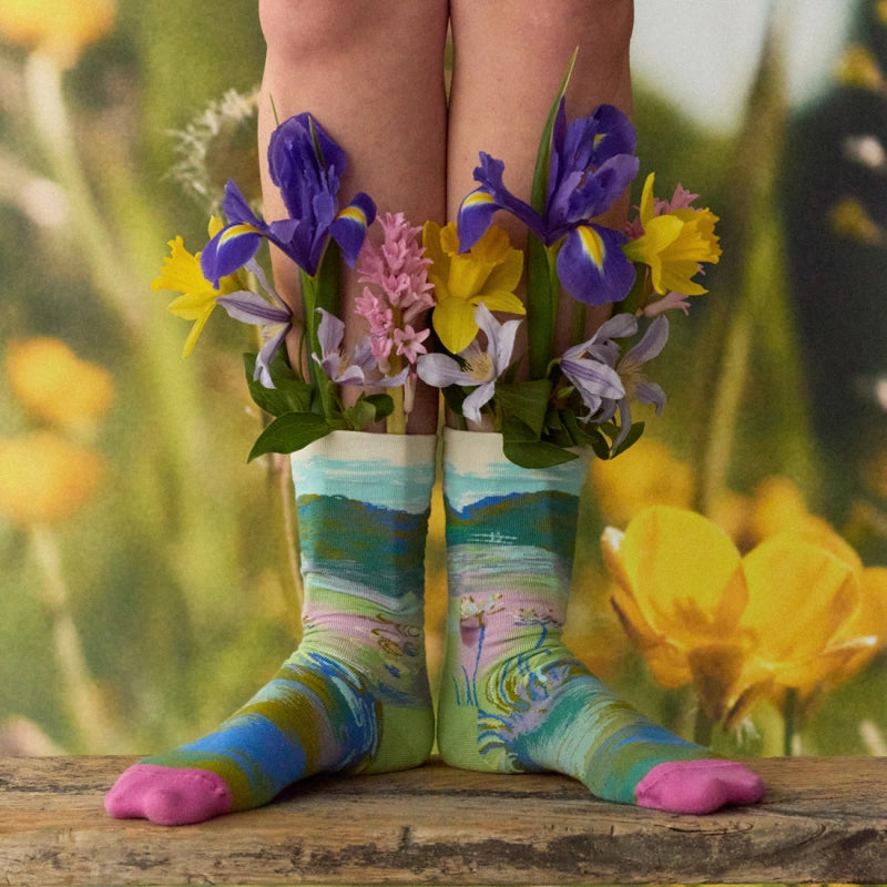 Bonne Maison made in France cotton socks featuring Monet's bridge at Giverny inspired design.
