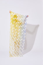 Load image into Gallery viewer, Ma Poesie Module scarf screen printed on organic cotton, in shades of yellow and orange.
