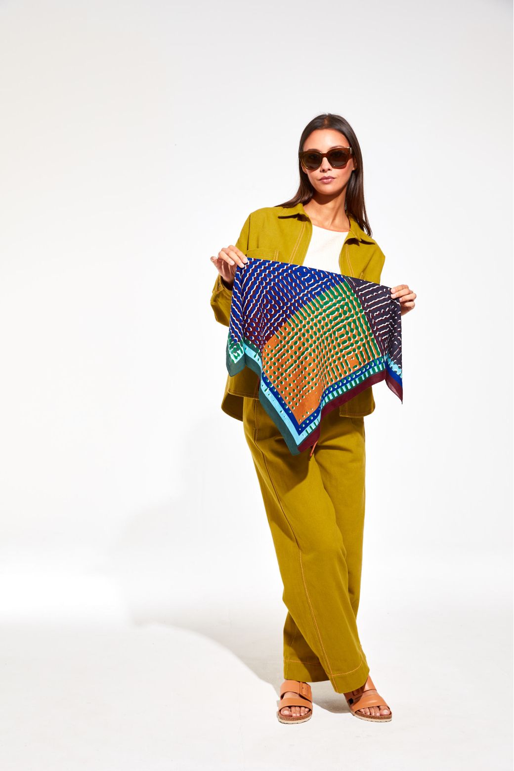 Ma Poesie small square bandana scarf Panache in dark green.