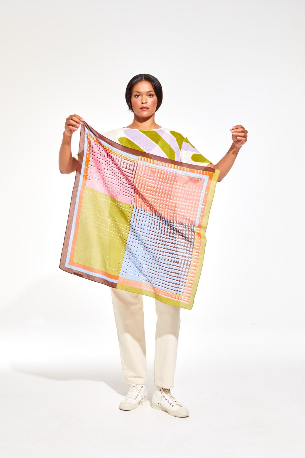 Ma Poesie small square bandana scarf Panache in khaki.