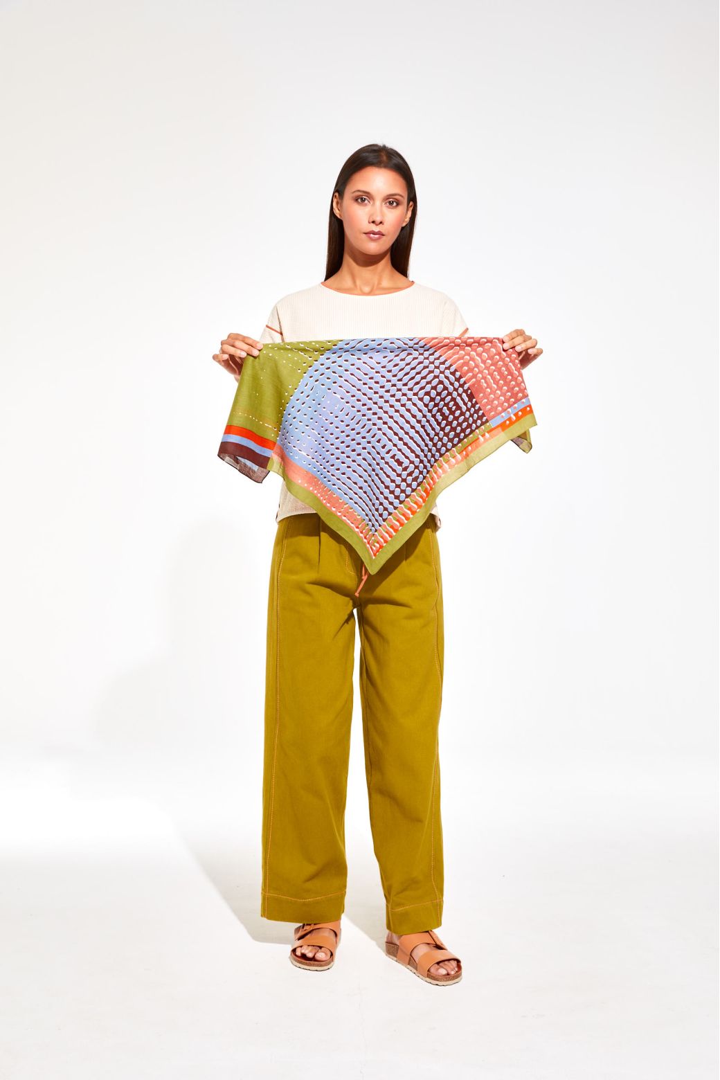 Ma Poesie small square bandana scarf Panache in khaki.