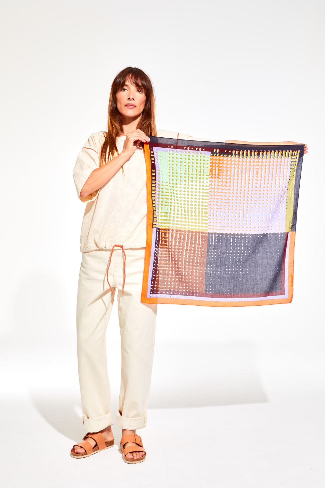 Ma Poesie small square bandana scarf Panache in marine navy blue.