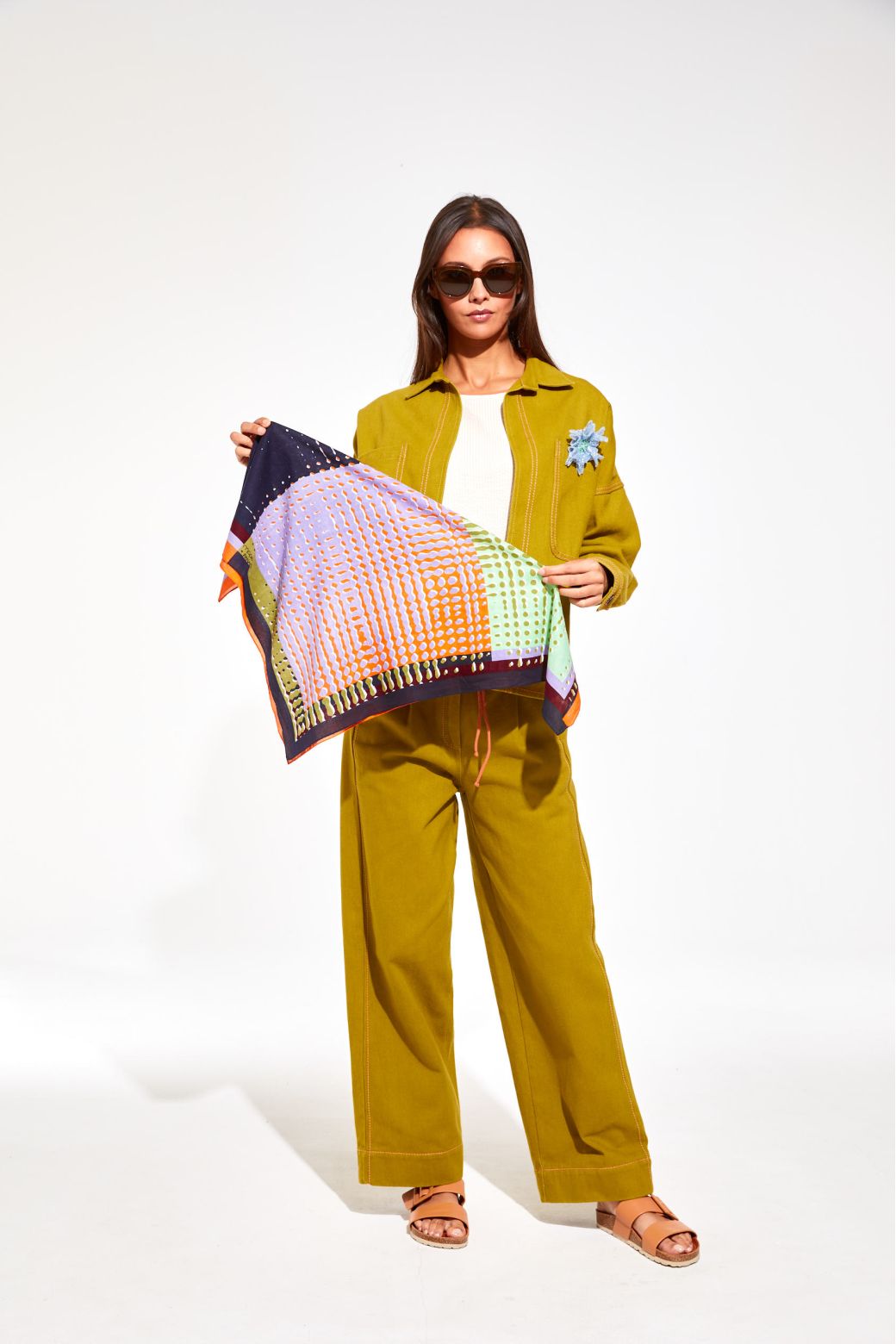 Ma Poesie small square bandana scarf Panache in marine navy blue.