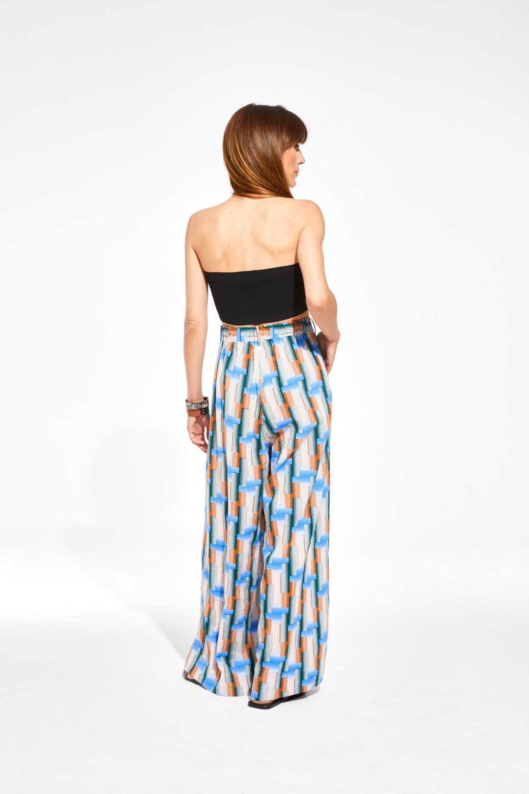 Ma Poesie cotton seersucker Penelope pants in Echo blue print.