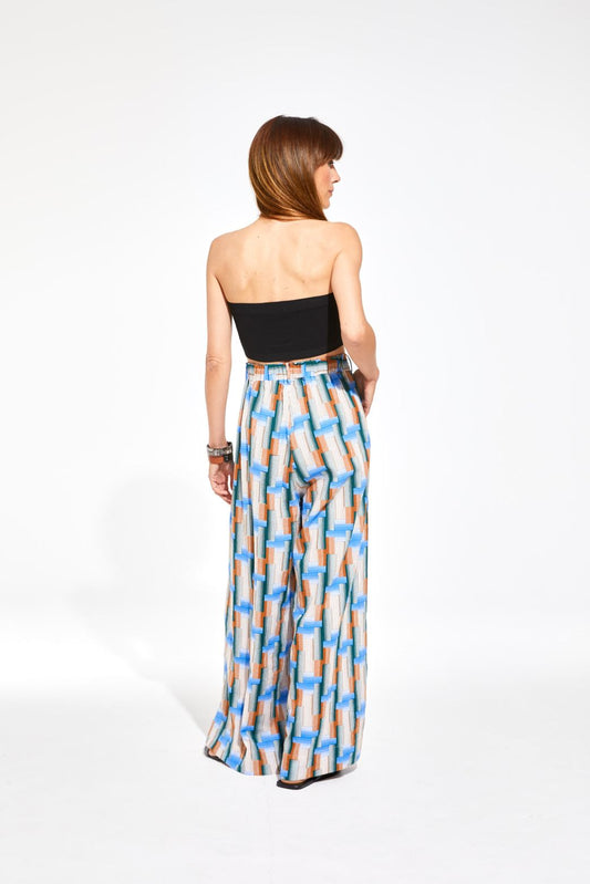 Ma Poesie cotton seersucker Penelope pants in Echo blue print.