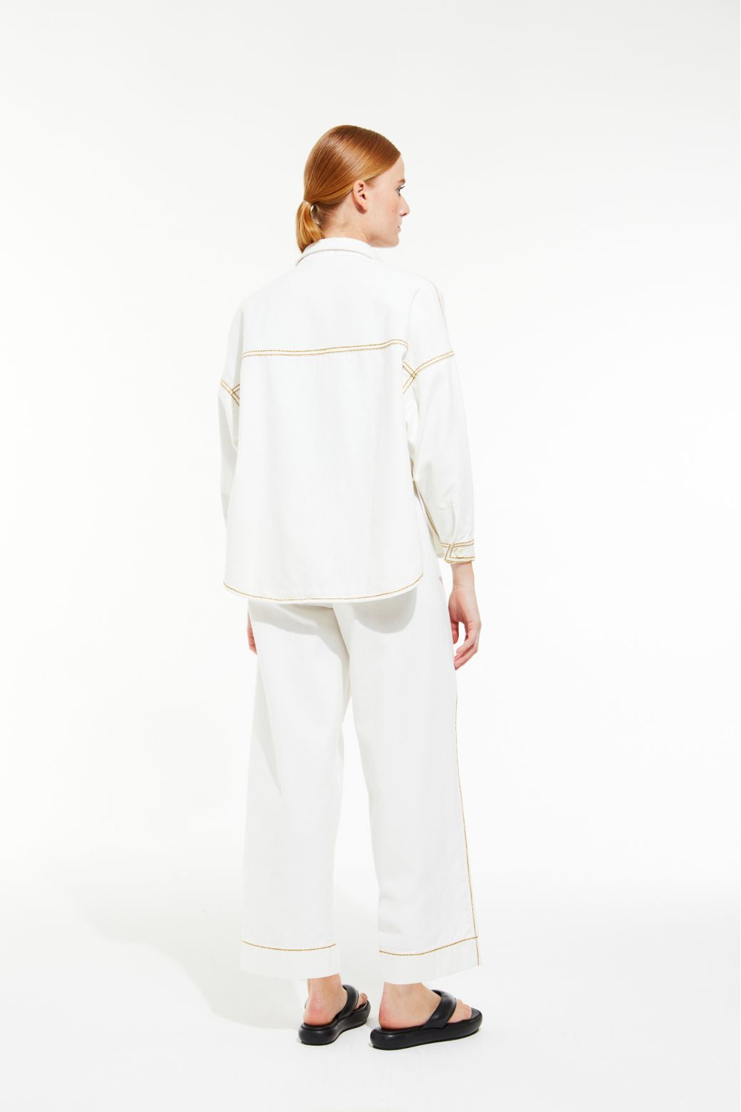 Ma Poesie Victor Dune straight leg cotton twill pants in natural white.