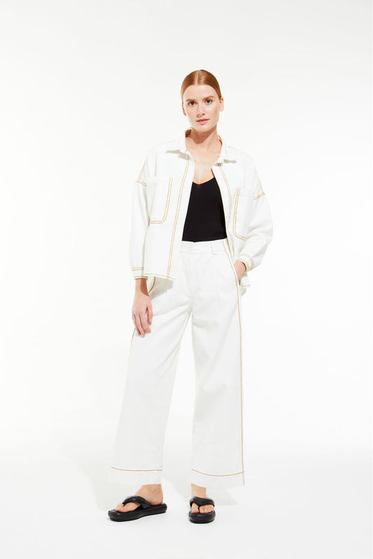 Ma Poesie Victor Dune straight leg cotton twill pants in natural white.