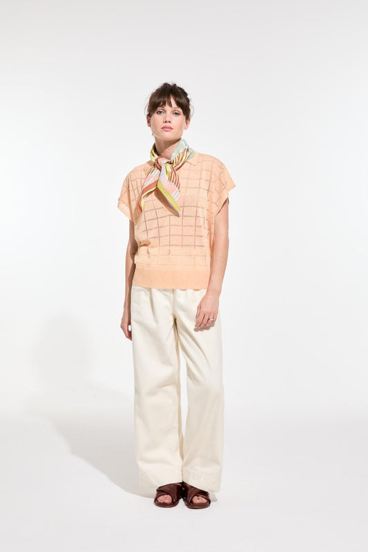 Mapoesie French cotton bandanna square scarf pastel shades in spot Pollen design.