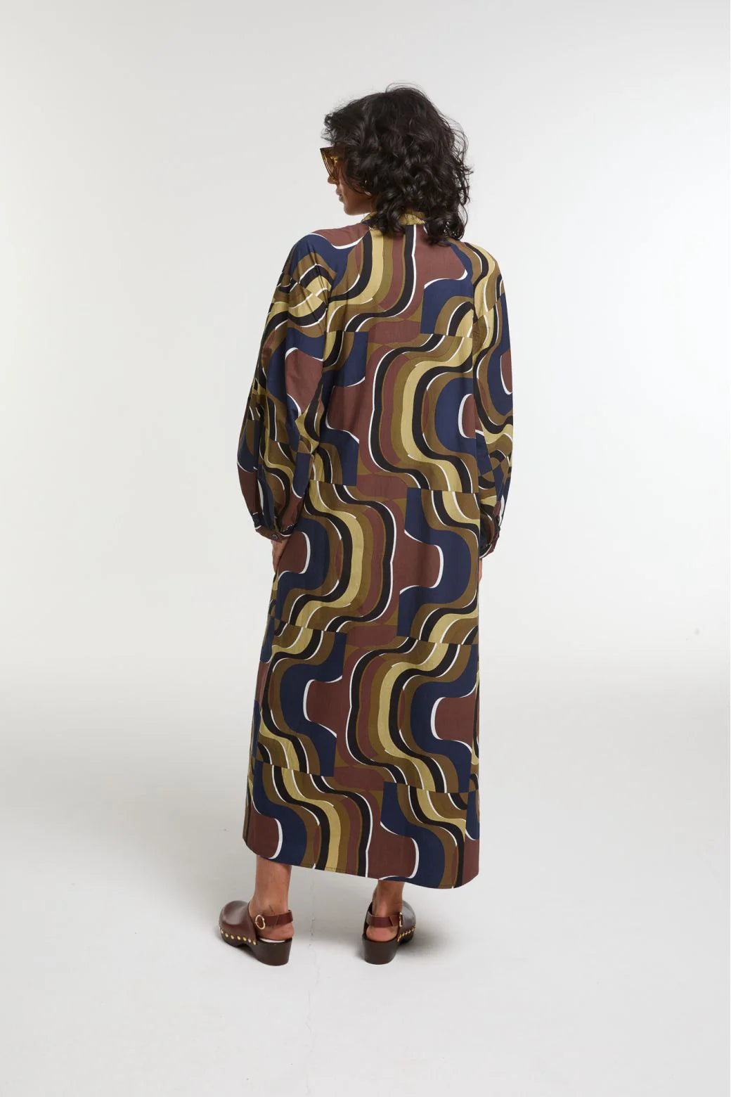 Ma Poesie Eulalie cotton one-size dress in Belarra print in khaki.