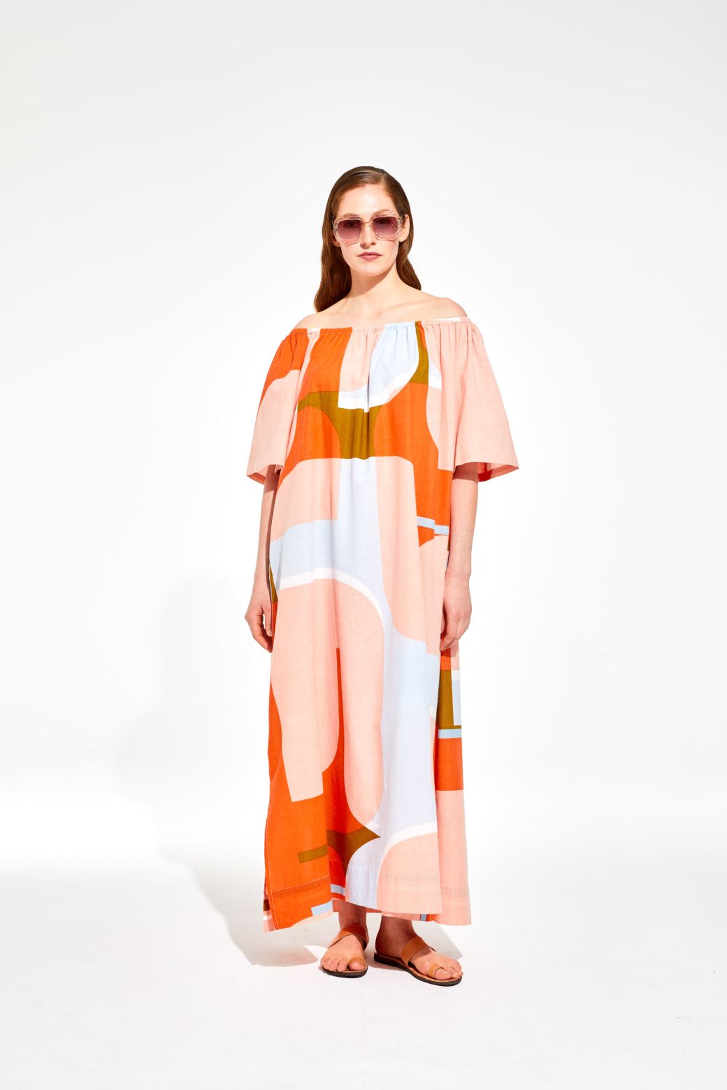 Ma Poesie Palao loose long maxi dress in Chance orange print.