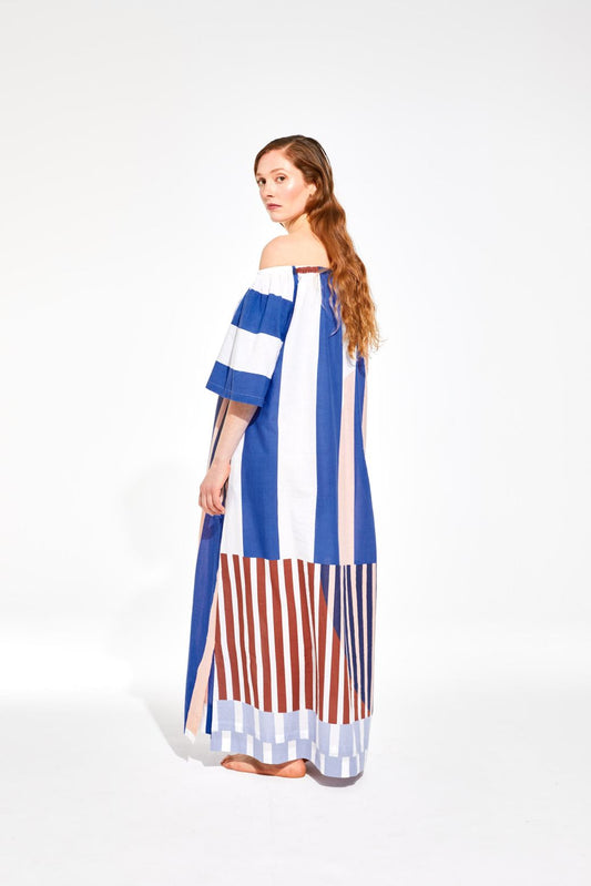 Ma Poesie Palao loose long maxi dress in Sol blue print.