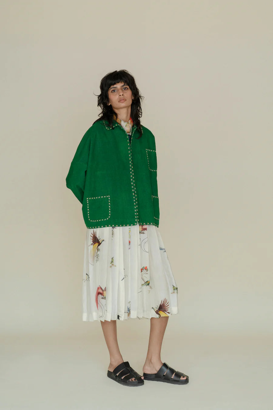 Runaway Bicycle Pete jacket in forest green cotton corduroy.