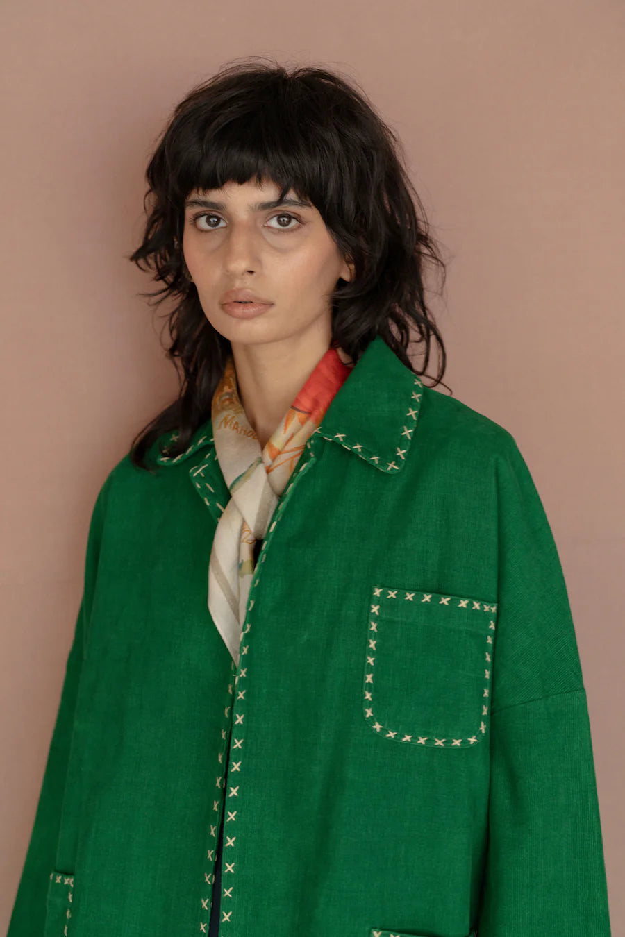 Runaway Bicycle Pete jacket in forest green cotton corduroy.