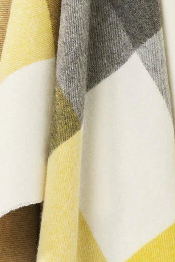 Bronte by Moon soft merino wool throw in large check Block Islay pattern in gold.