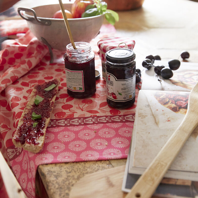 Le Jacquard Francais pure cotton jacquard weave made in France tea towel Cerises cherry red.