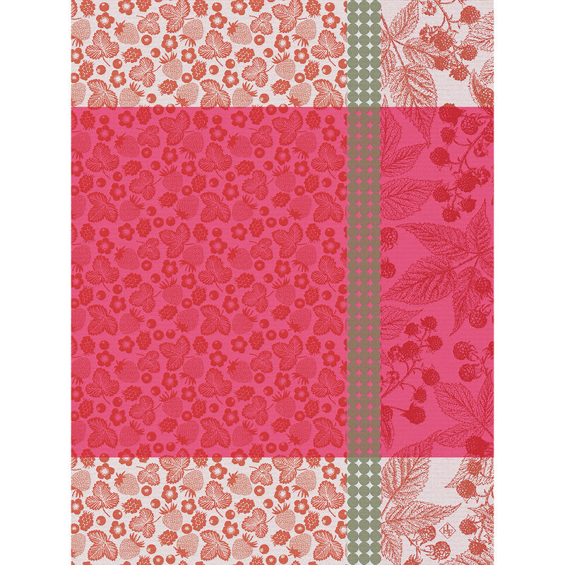 Le Jacquard Francais pure cotton tea towel cueillletes d'ete summer berries in pink and red.