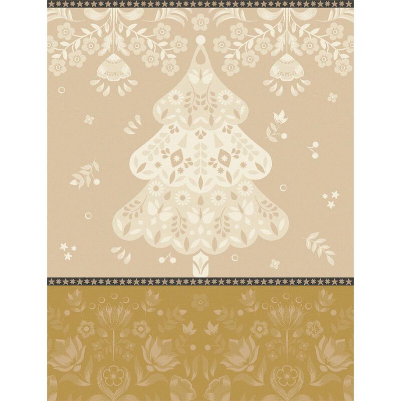 Le Jacquard Francais Feerie Christmas tea towel in yellow gold beige.