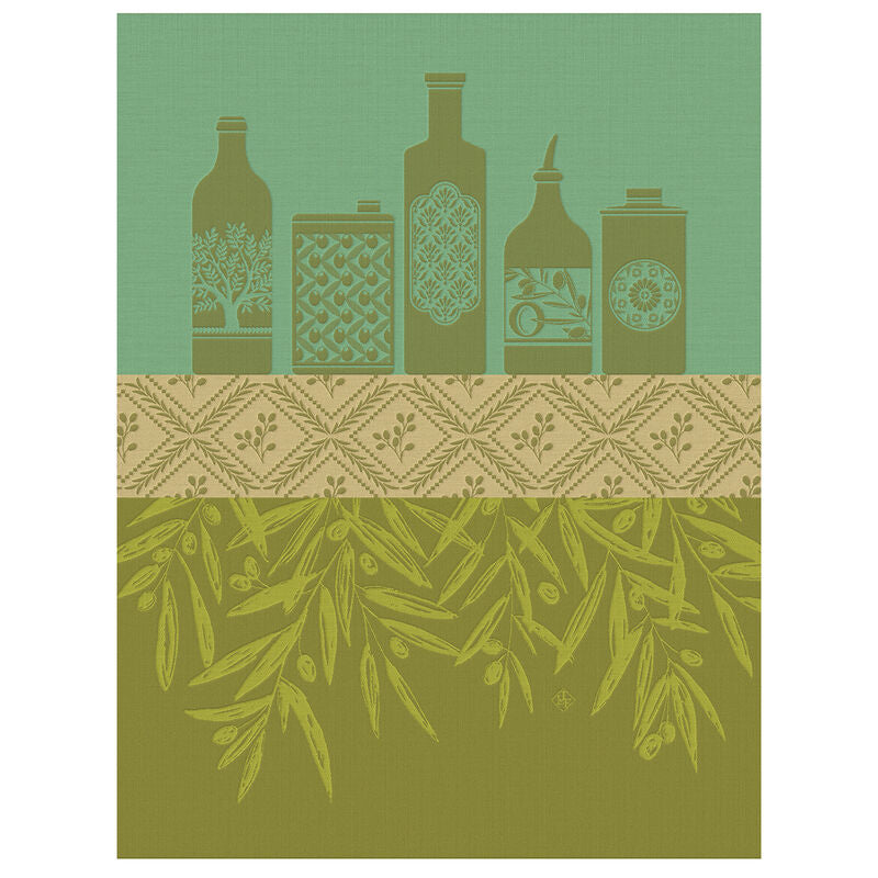Le Jacquard Francais cotton tea towel oils of Provence in green.