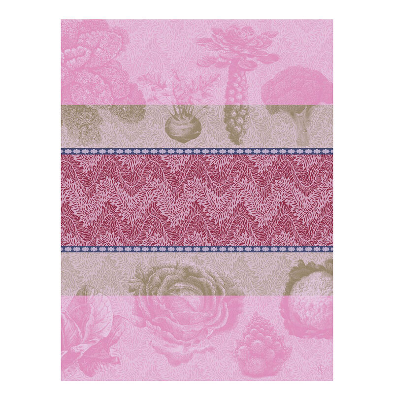 Le Jacquard Francais jardins des choux cabbages pure cotton tea towel in pink.