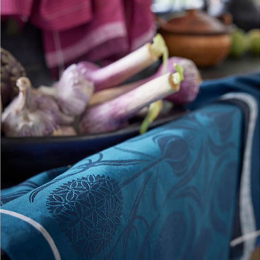 Made in France cotton tea towel garlic l'ail in blue, Le Jacquard Francais.