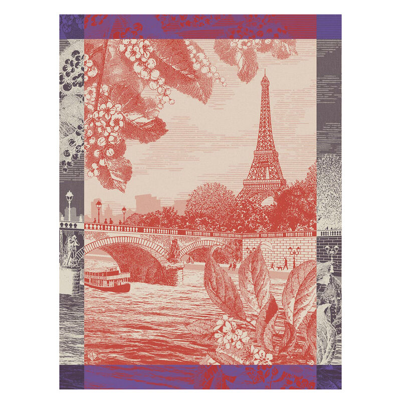 Le Jacquard Francais tea towel depicting Paris in red and blue.