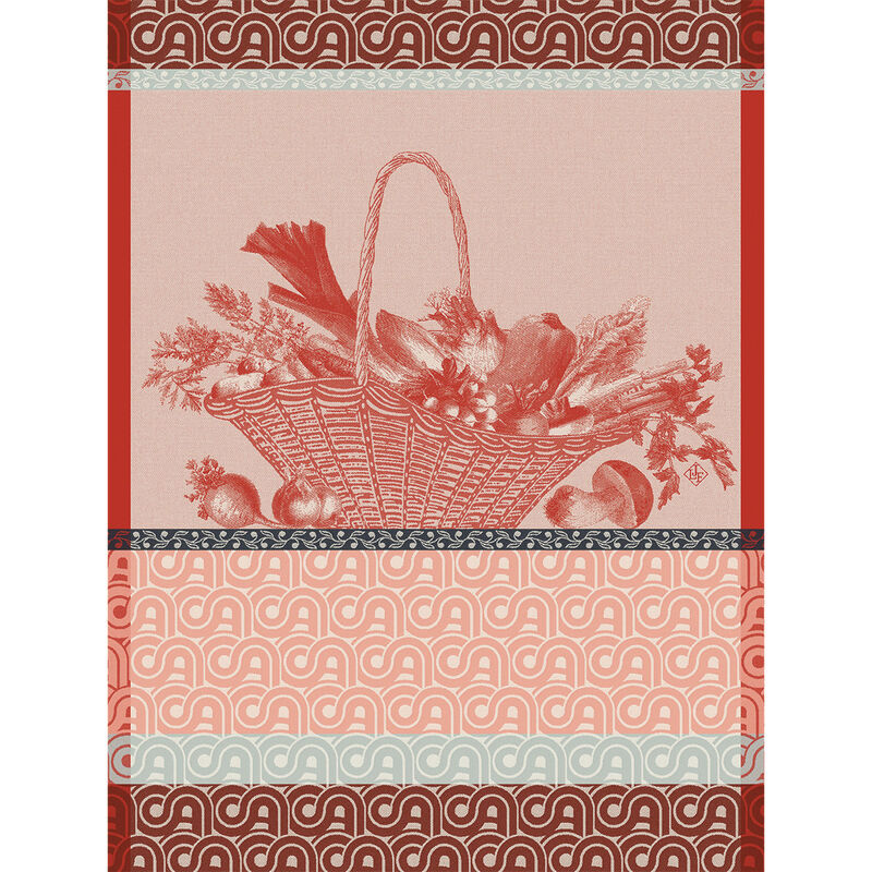 Le Jacquard Francais pure cotton tea towel Potager d'hiver in red.