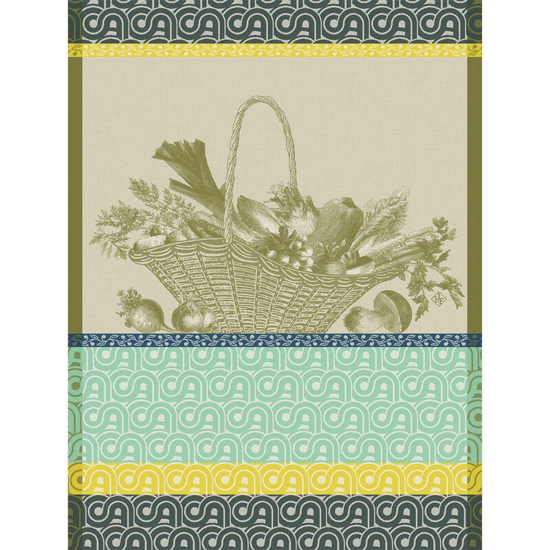 Le Jacquard Francais pure cotton tea towel Potager d'hiver in green.