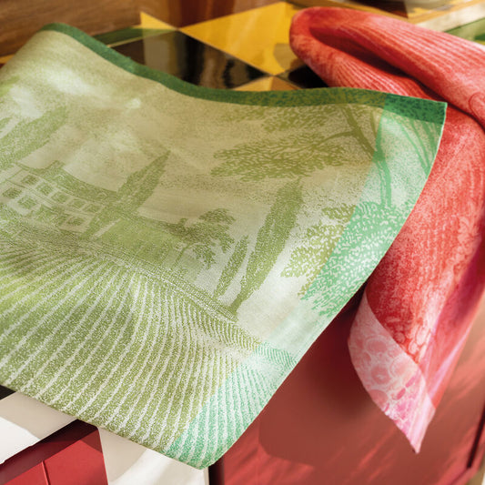 Le Jacauard Francais Vignoble tea towel, vineyards in green.