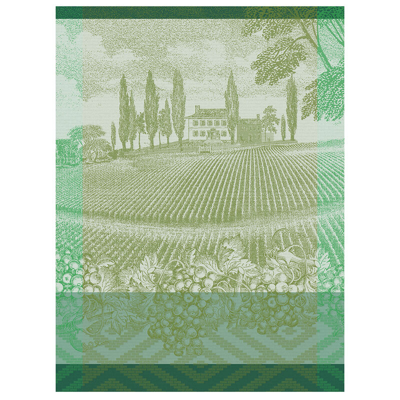 Le Jacauard Francais Vignoble tea towel, vineyards in green.