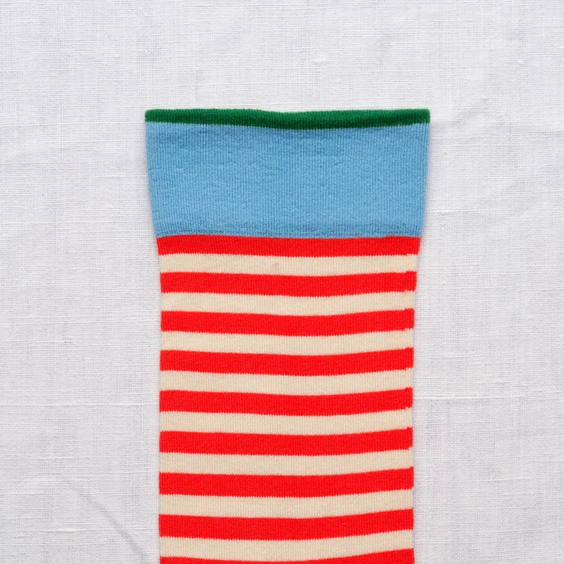 Bonne Maison made in France striped socks in vermilion red and white.
