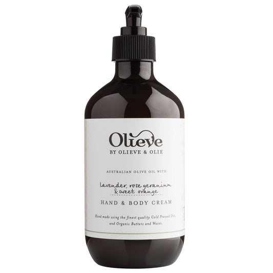 Olieve and Olie lavender, rose geranium and sweet orange hand and body cream, all natural and organic ingredients.