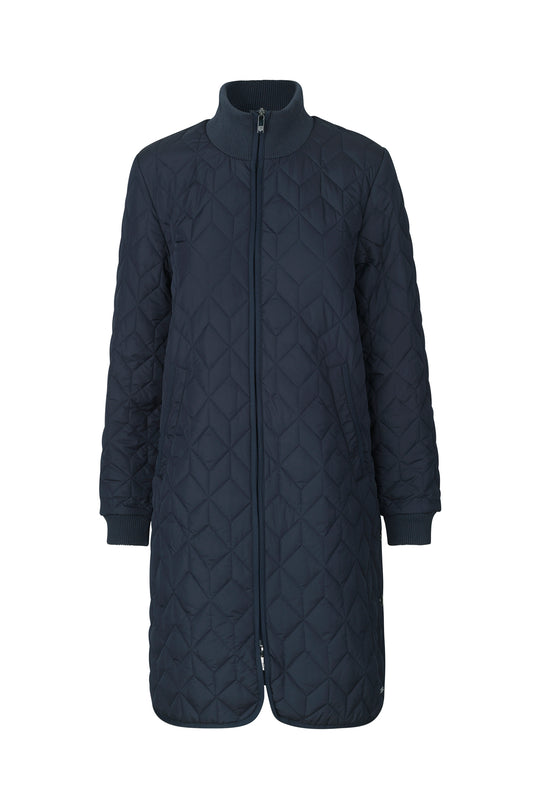 Ilse Jacobsen ART06 long quilted coat in dark indigo navy.