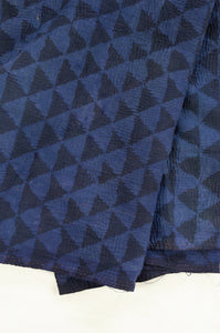 VIntage kantha quilt, overdyed in natural indigo using mud resist blockprint, triangle pattern.