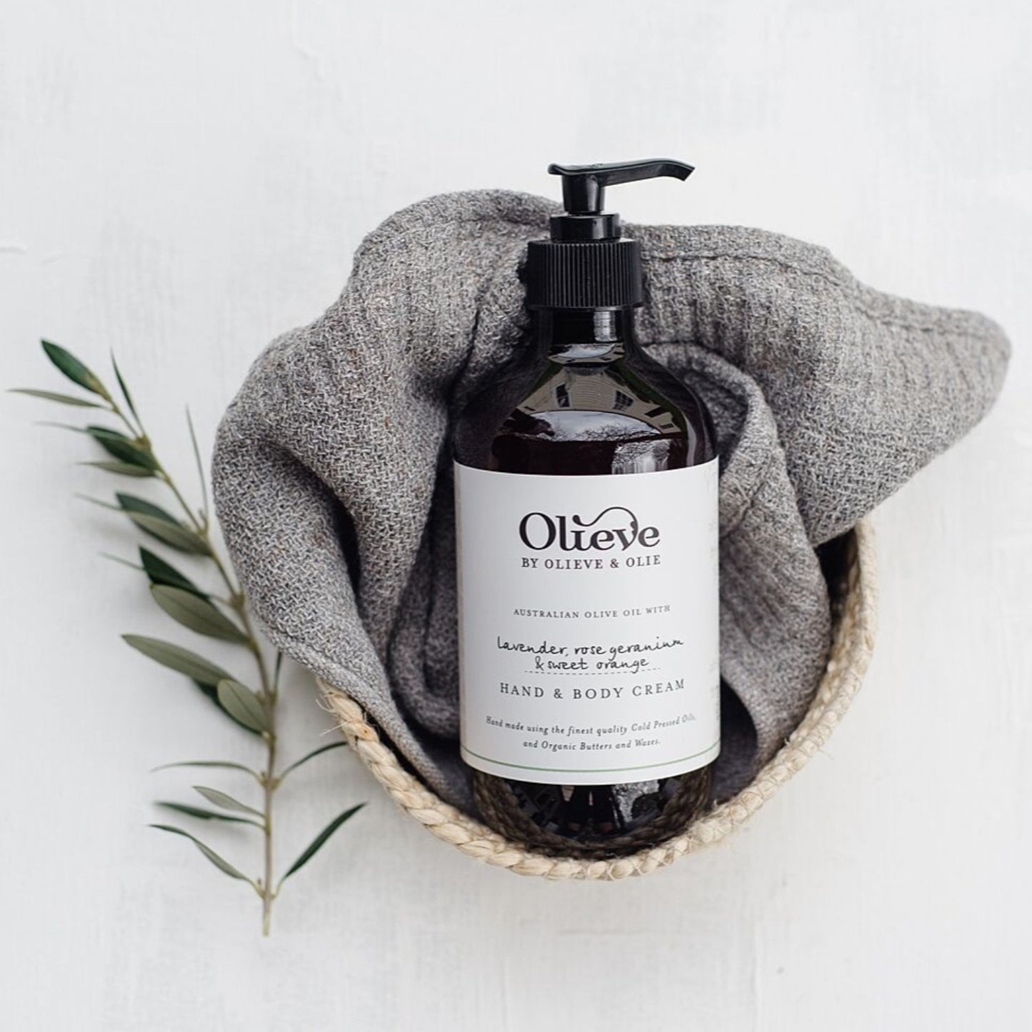 Olieve and Olie lavender, rose geranium and sweet orange hand and body cream, all natural and organic ingredients.