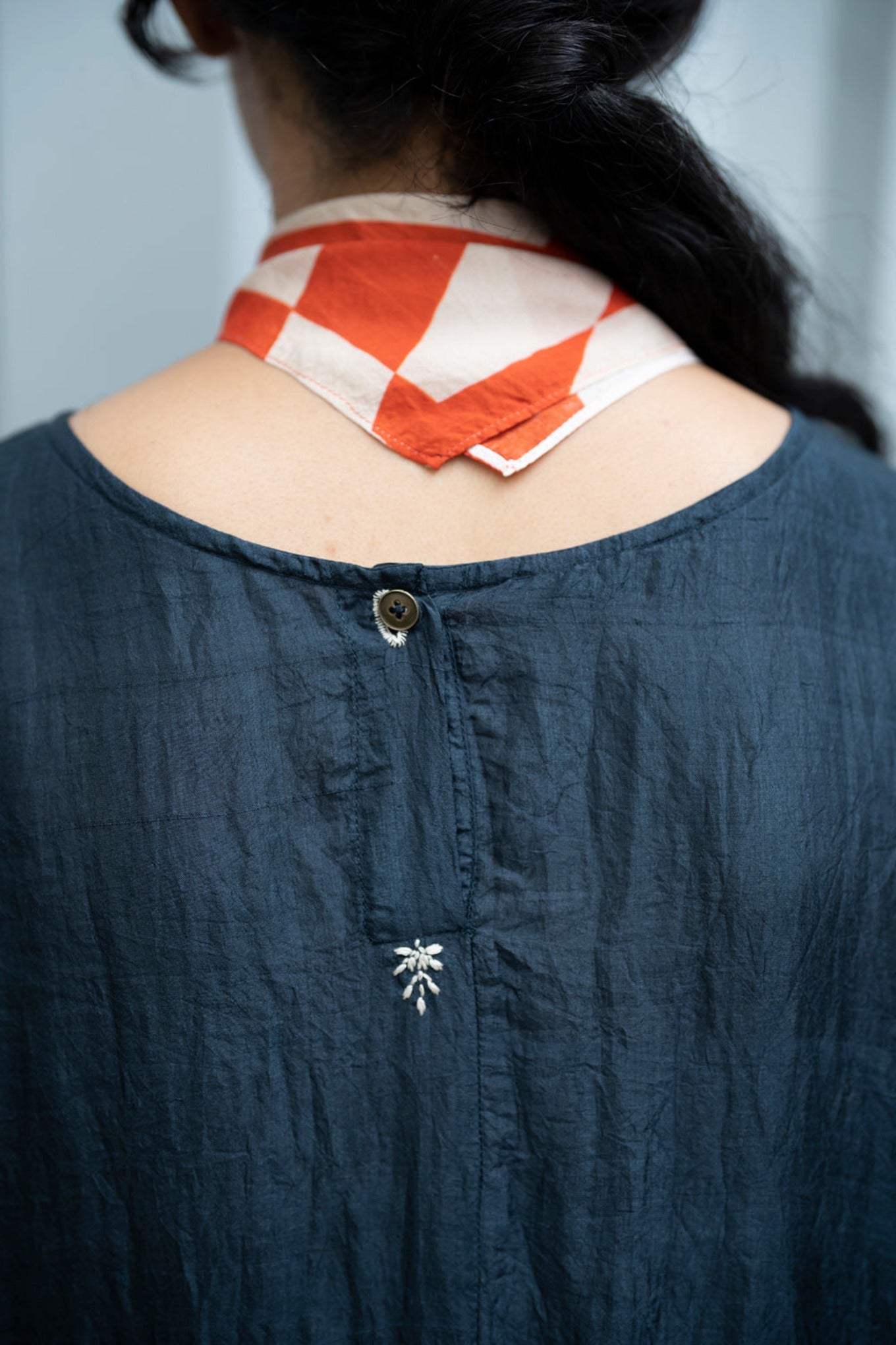 Runaway Bicycle handloom silk Lucy dress with applique waist detail. In charcoal.