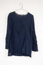 Load image into Gallery viewer, Kimberley Tonkin the label made in Sydney crinkle linen Millie top with pleat details in indigo blue.