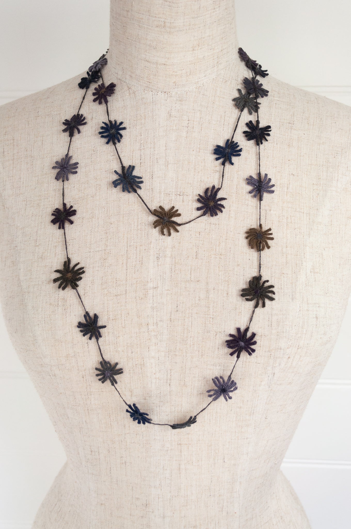Sophie Digard embroidered wool necklace in Anthr/Bantry rich wintery tones.