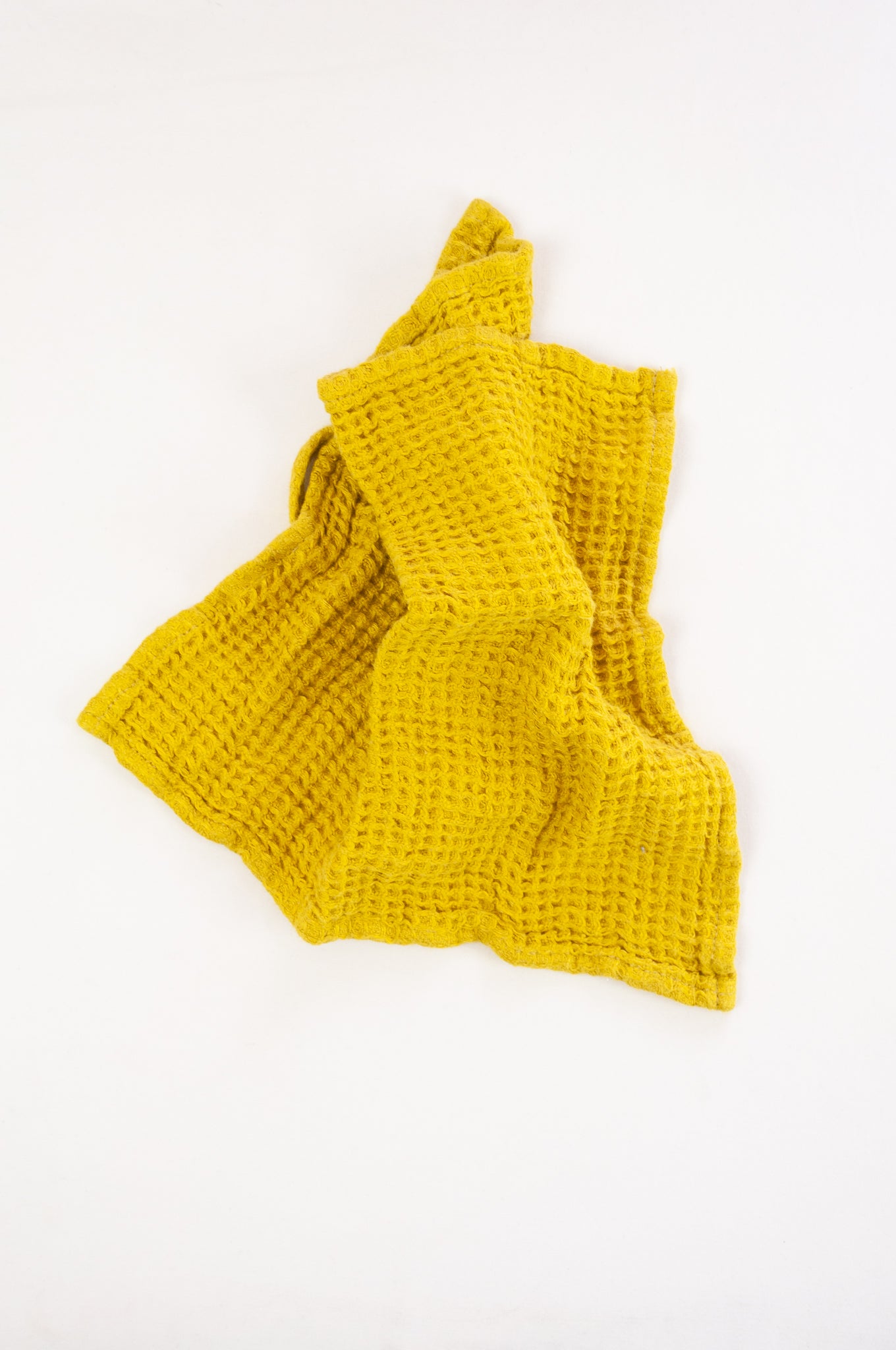 Waffle weave pure linen wash cloth face cloth. In citrine, mustard yellow.