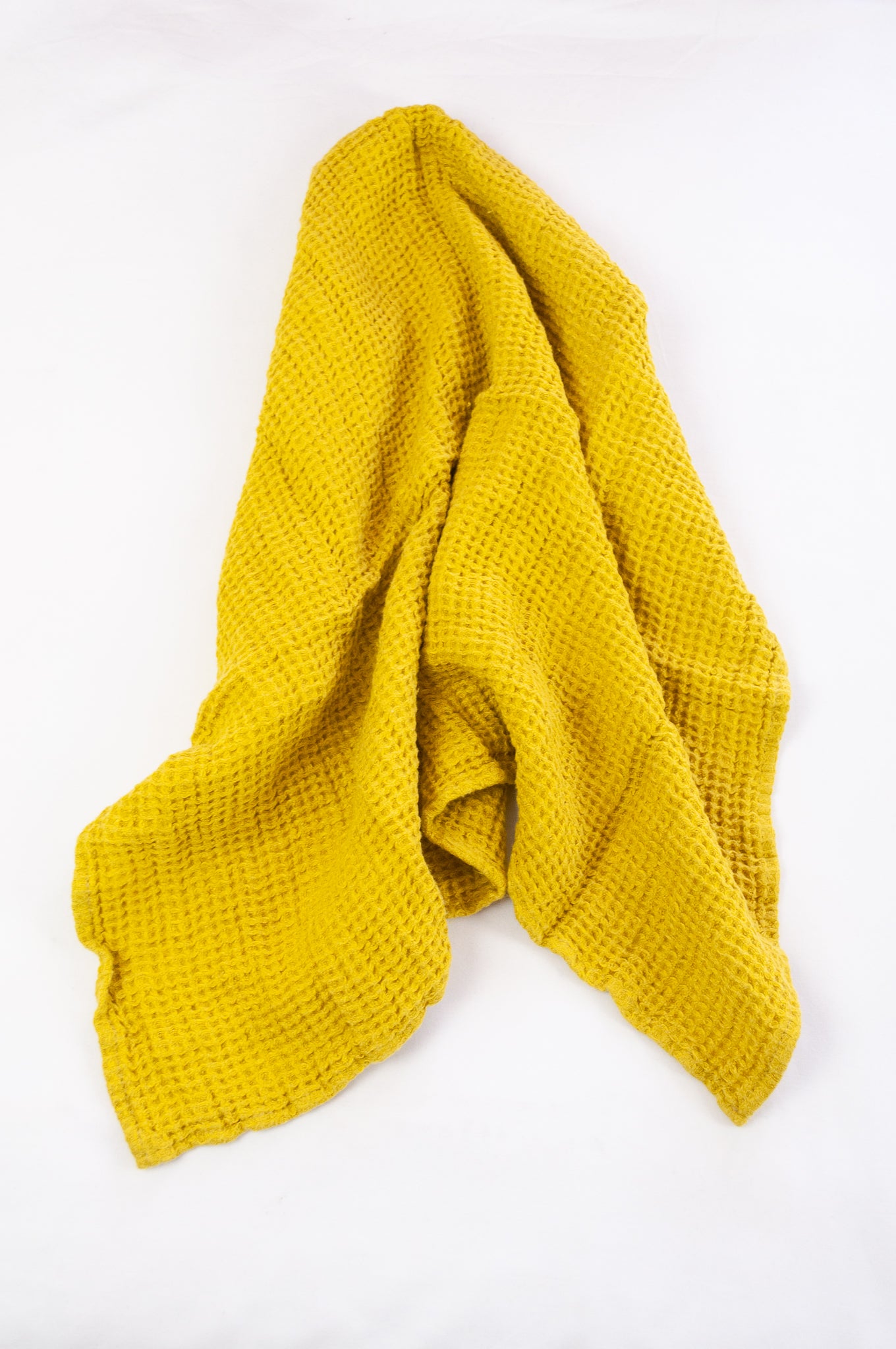 Waffle weave pure linen hand towel, made in Lithuania. In citrine, mustard yellow.