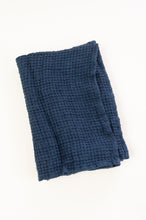 Load image into Gallery viewer, Waffle weave pure linen hand towel, made in Lithuania. In navy.
