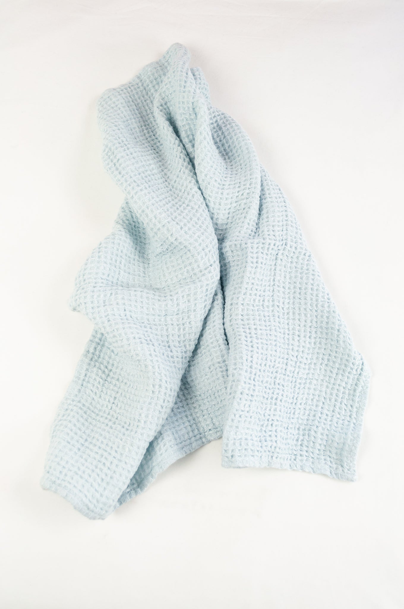 Waffle weave pure linen tea towel, made in Lithuania. In ice blue.